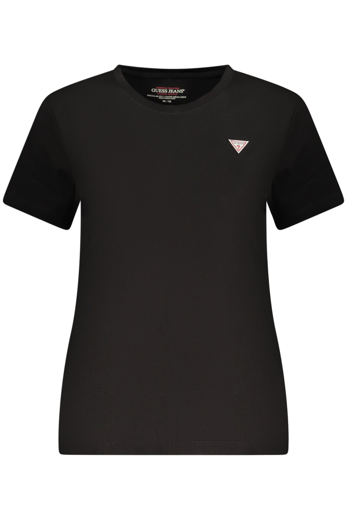 T-SHIRT DONNA GUESS JEANS A MANICHE CORTE NERO