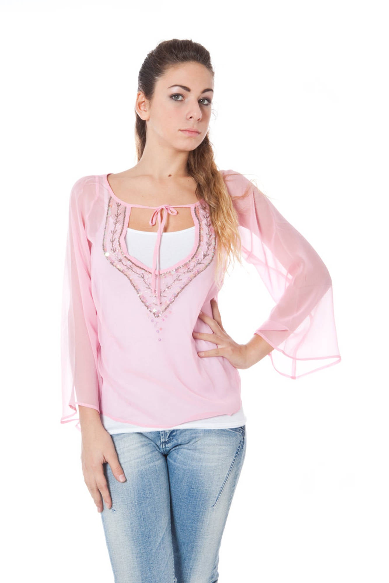 PHARD MAGLIA DONNA MANICHE LUNGHE ROSA
